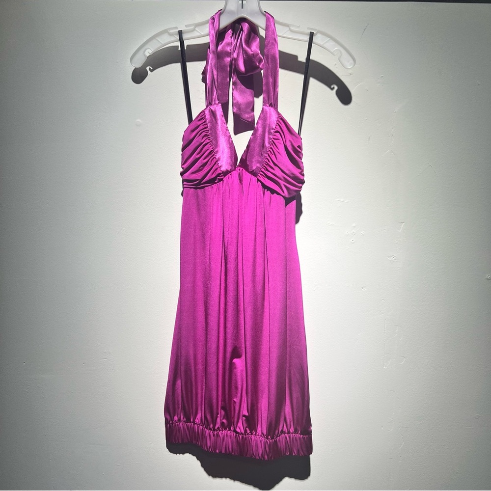 🩷 Vibrant Fuchsia Pink Halter Party Dress Sz:S